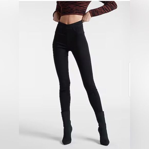 NWT. Express skinny high rise super soft knit black pull on skinny jean. Sz S - Picture 1 of 15
